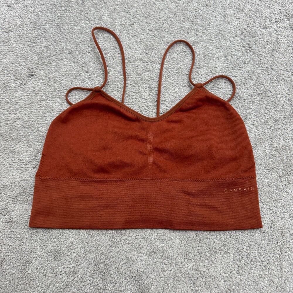 Danskin Sports Bra Bralette Womens Large Orange Ribbed Seamless Longline Strappy